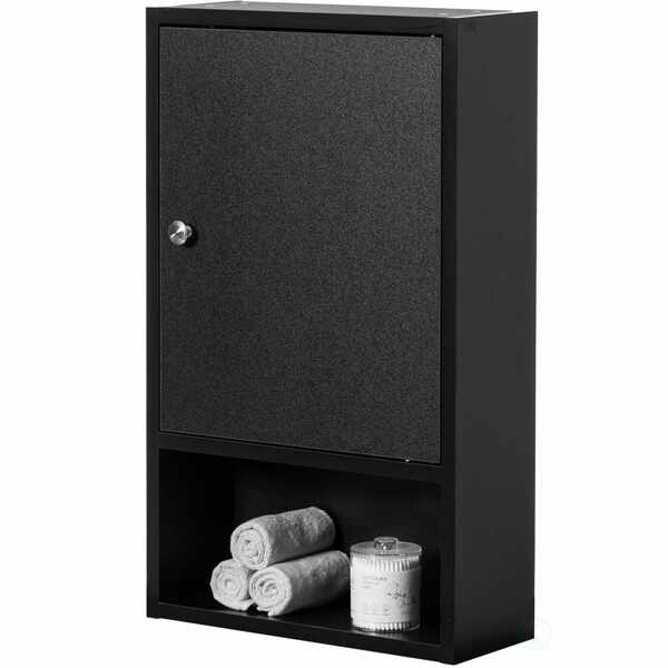 Basicwise Wall Mount Cabinet with Single Door, 2 Adjustable Shelves Medicine Organizer Storage Black QI004505.BK